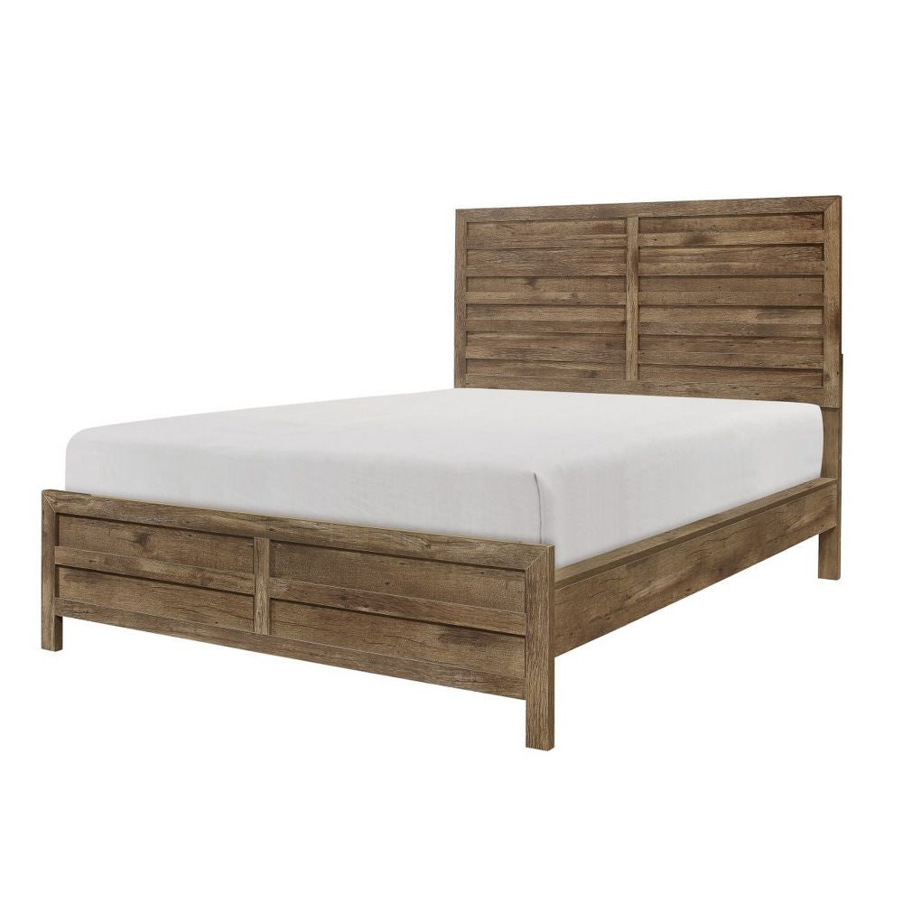 Zane Transitional Queen Bed, Wood Plank Design, Weathered Pine Veneer By Casagear Home