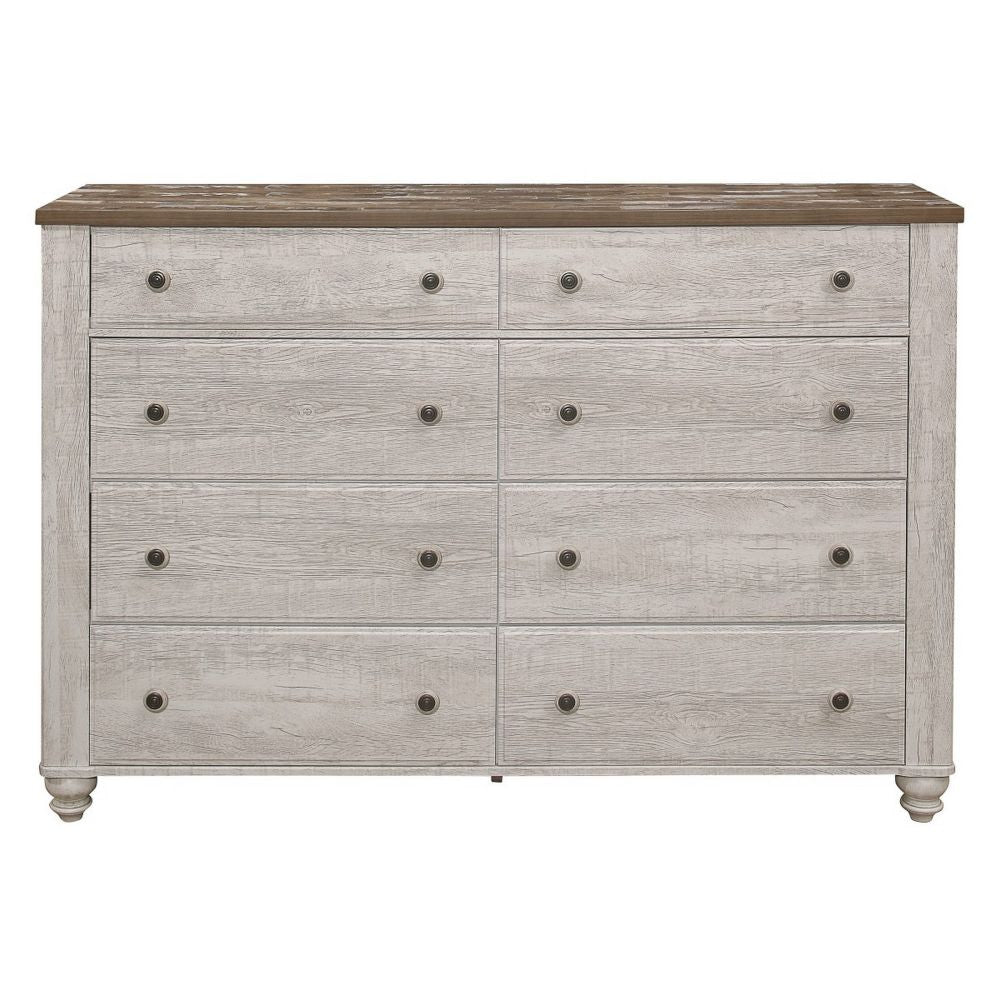 Liam 61 Inch Rustic Large Wood Dresser 2 Drawers Antique White and Brown By Casagear Home BM295888