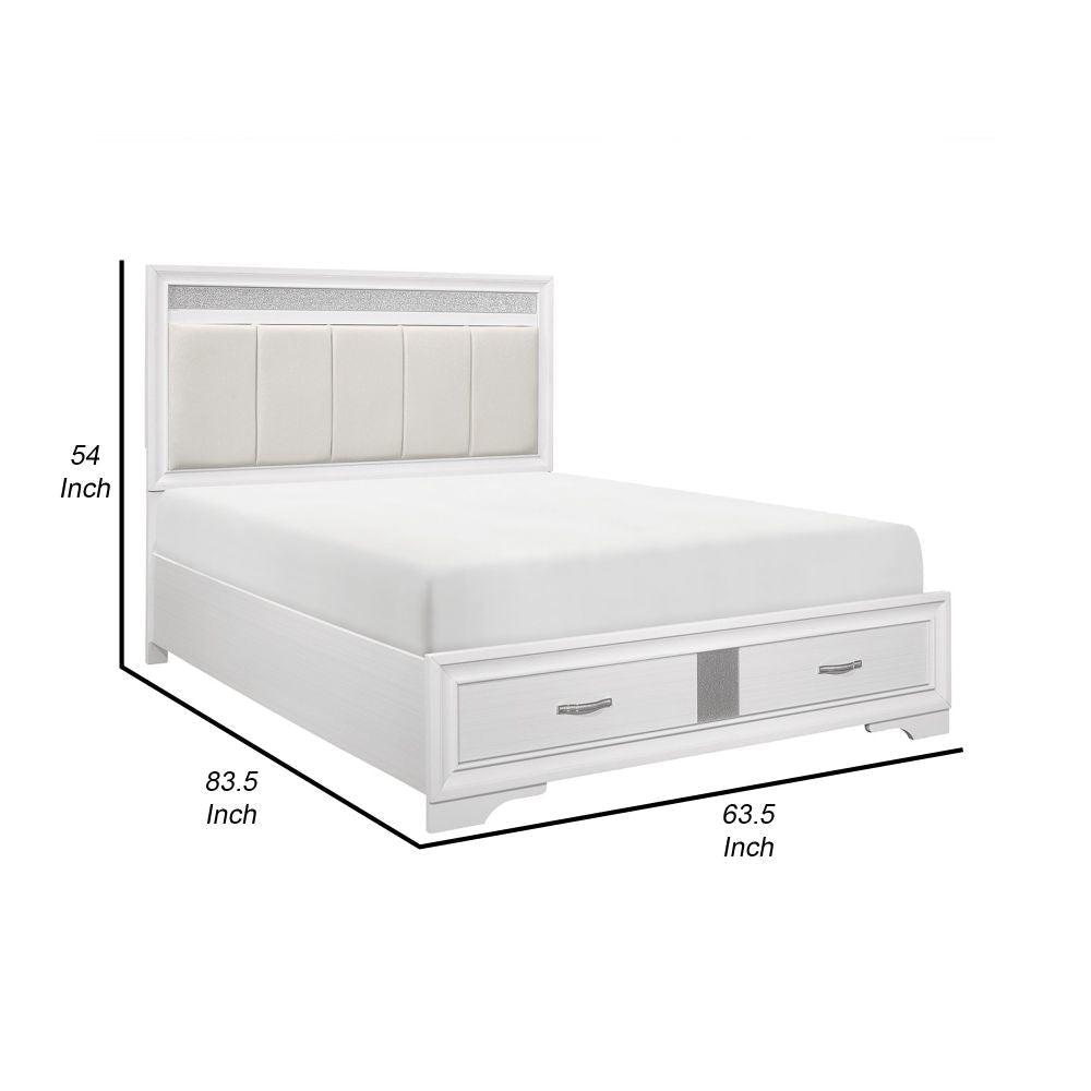 Ani Queen Platform Bed Tufted Headboard 2 Drawer Low Footboard White By Casagear Home BM295940