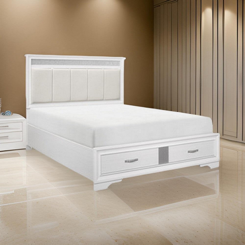 Ani Queen Platform Bed Tufted Headboard 2 Drawer Low Footboard White By Casagear Home BM295940