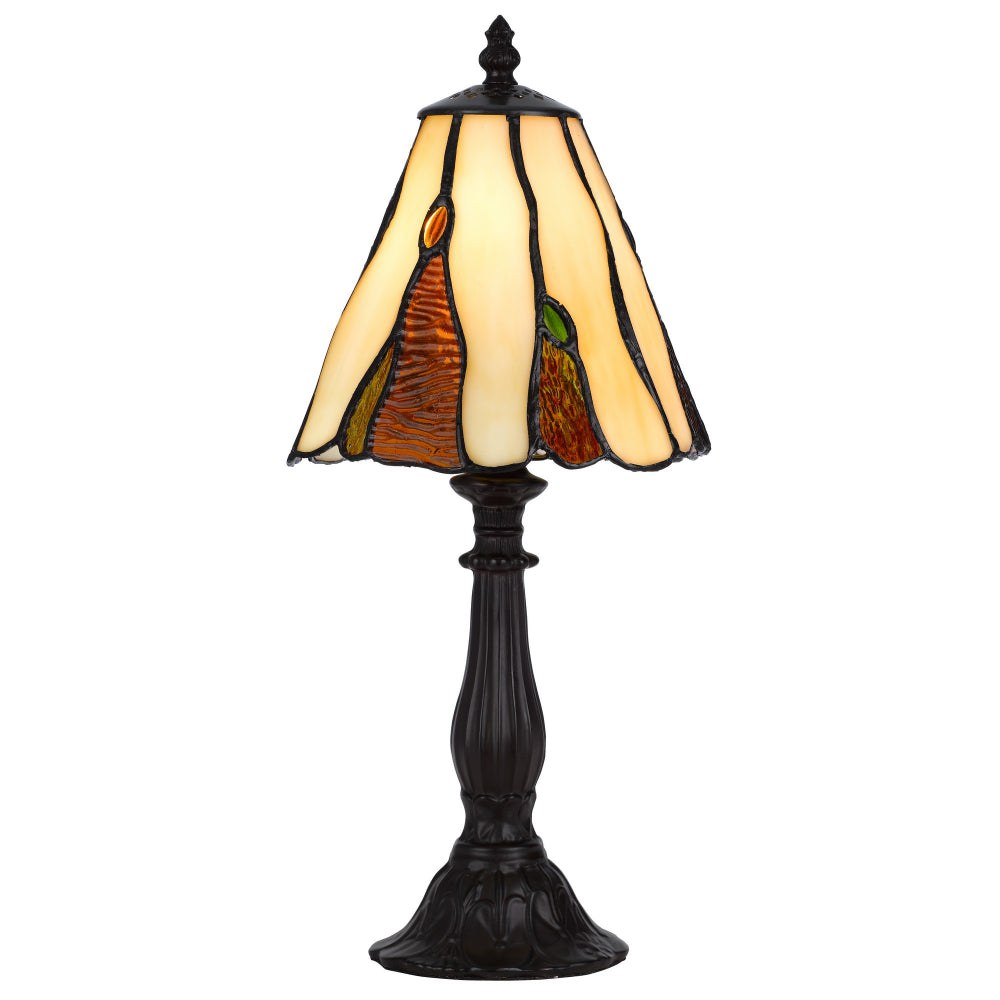 Eli 14 Inch Accent Lamp, Scalloped Stained Tiffany Style Shade, Dark Bronze By Casagear Home