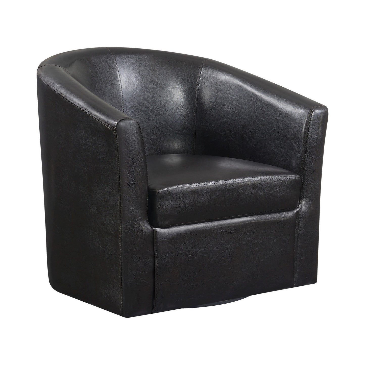 30 Inch Swivel Accent Chair Barrel Back Sloped Arms Brown Faux Leather By Casagear Home BM296073