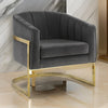 30 Inch Barrel Foam Accent Chair Brushed Gold Floating Base Gray Velvet By Casagear Home BM296117