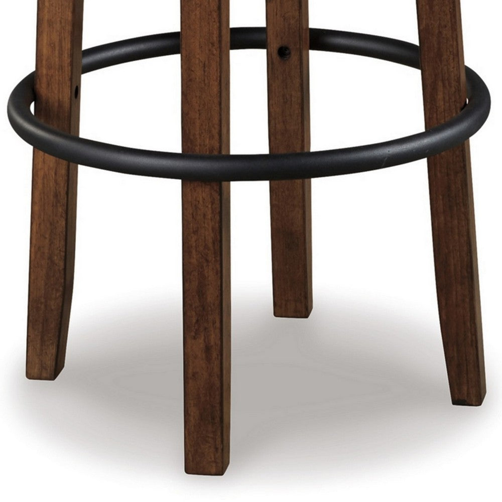 Zane 30 Inch Swivel Barstool Round Cushioned Seat Rich Brown Wood Frame By Casagear Home BM296519