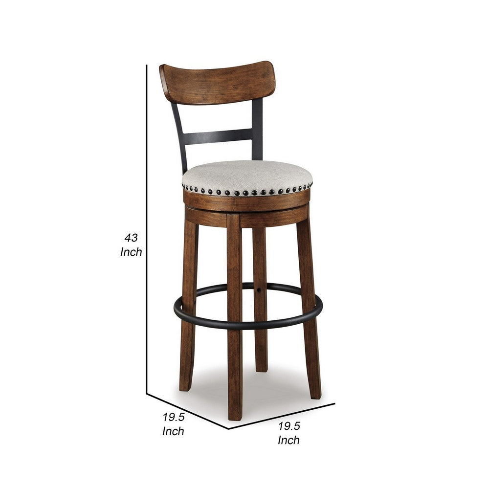 Zane 30 Inch Swivel Barstool Round Cushioned Seat Rich Brown Wood Frame By Casagear Home BM296519