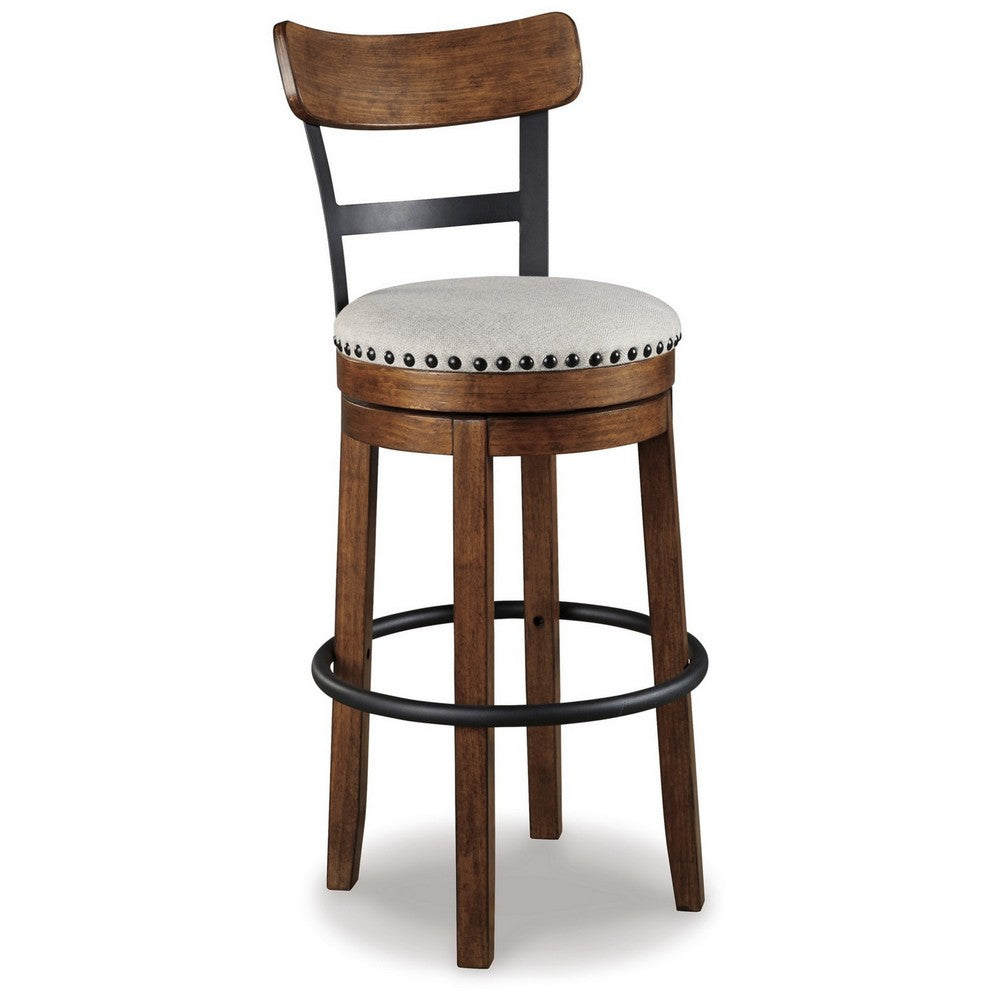 Zane 30 Inch Swivel Barstool Round Cushioned Seat Rich Brown Wood Frame By Casagear Home BM296519