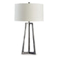 Nila 35 Inch Table Lamp Pewter Gray Metal Base 3 Way Switch Drum Shade By Casagear Home BM296524