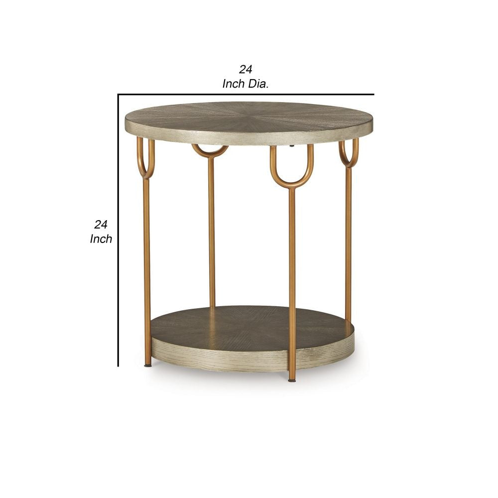 24 Inch Modern Round Side End Table Sleek Silver Wood Gold Metal Legs By Casagear Home BM296543