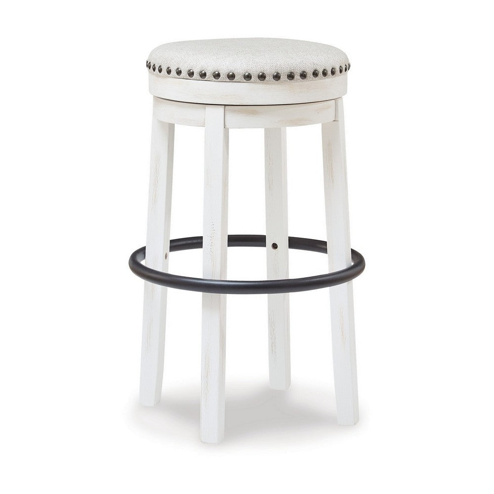 Zane 30 Inch Backless Swivel Barstool Round White Seat White Wood Frame By Casagear Home BM296553