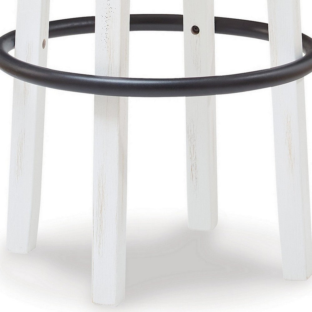 Zane 30 Inch Backless Swivel Barstool Round White Seat White Wood Frame By Casagear Home BM296553