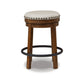 Zane 24 Inch Backless Swivel Counter Stool Round Beige Seat Brown Wood By Casagear Home BM296562