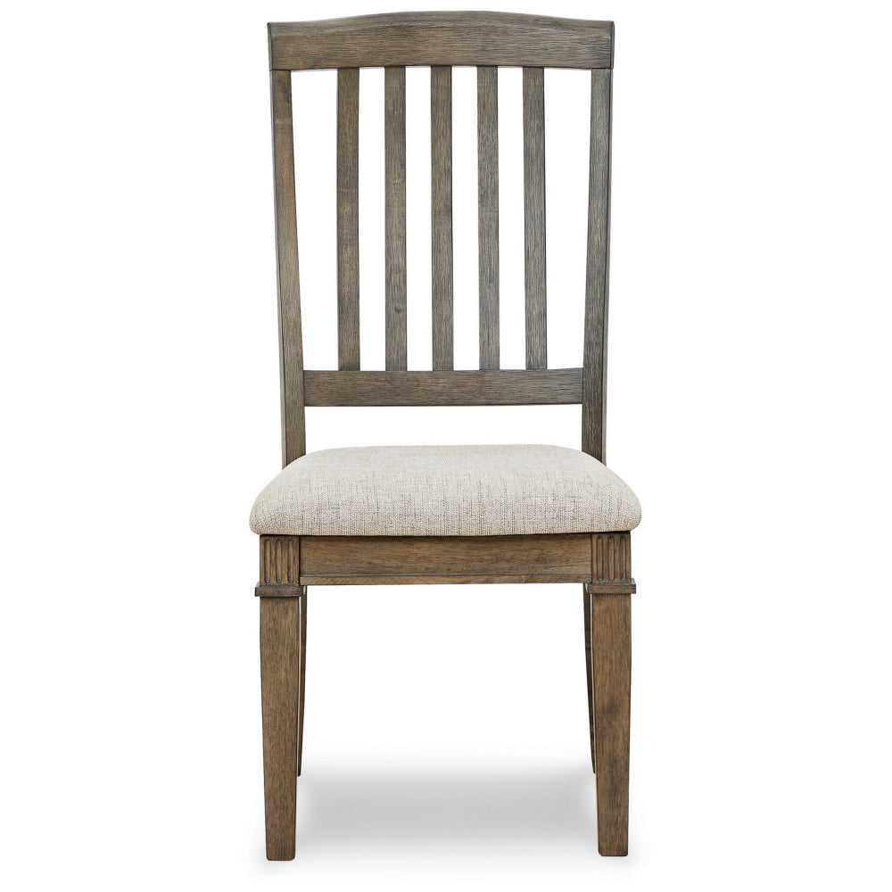 19 Inch Dining Chair Set of 2 Slatted Back Brown Wood Beige Polyester By Casagear Home BM296607