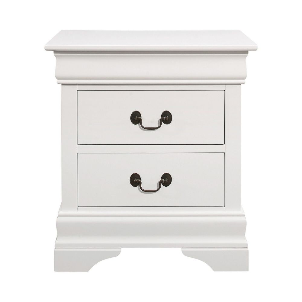 Nim 24 Inch 2 Drawer Nightstand Classic Brass Bail Handles White Wood By Casagear Home BM296645