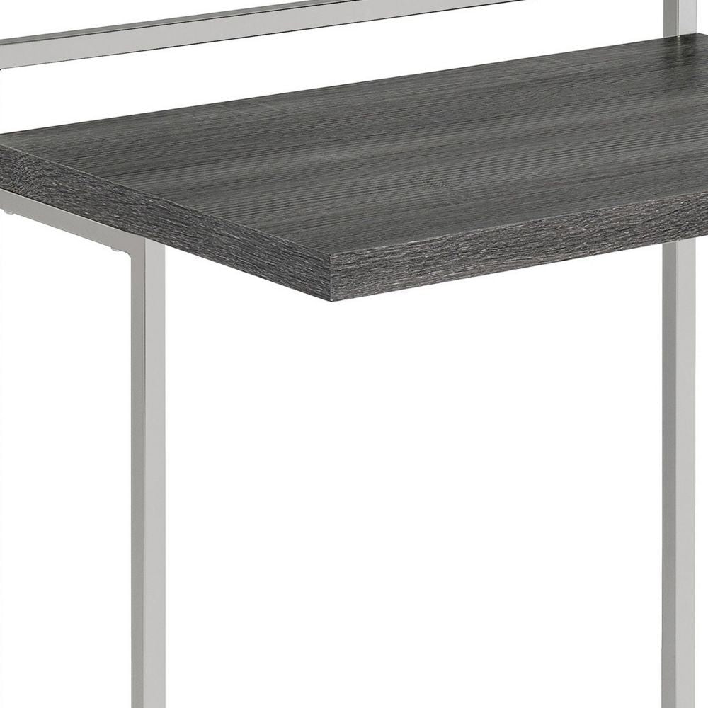 Dey 27 Inch C Shape Side End Table Weathered Gray Top Satin Nickel Metal By Casagear Home BM296661