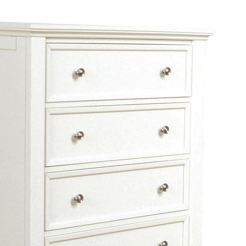 Lila 53 Inch Tall Dresser Chest 5 Drawers with Raised Panels White Wood By Casagear Home BM296707