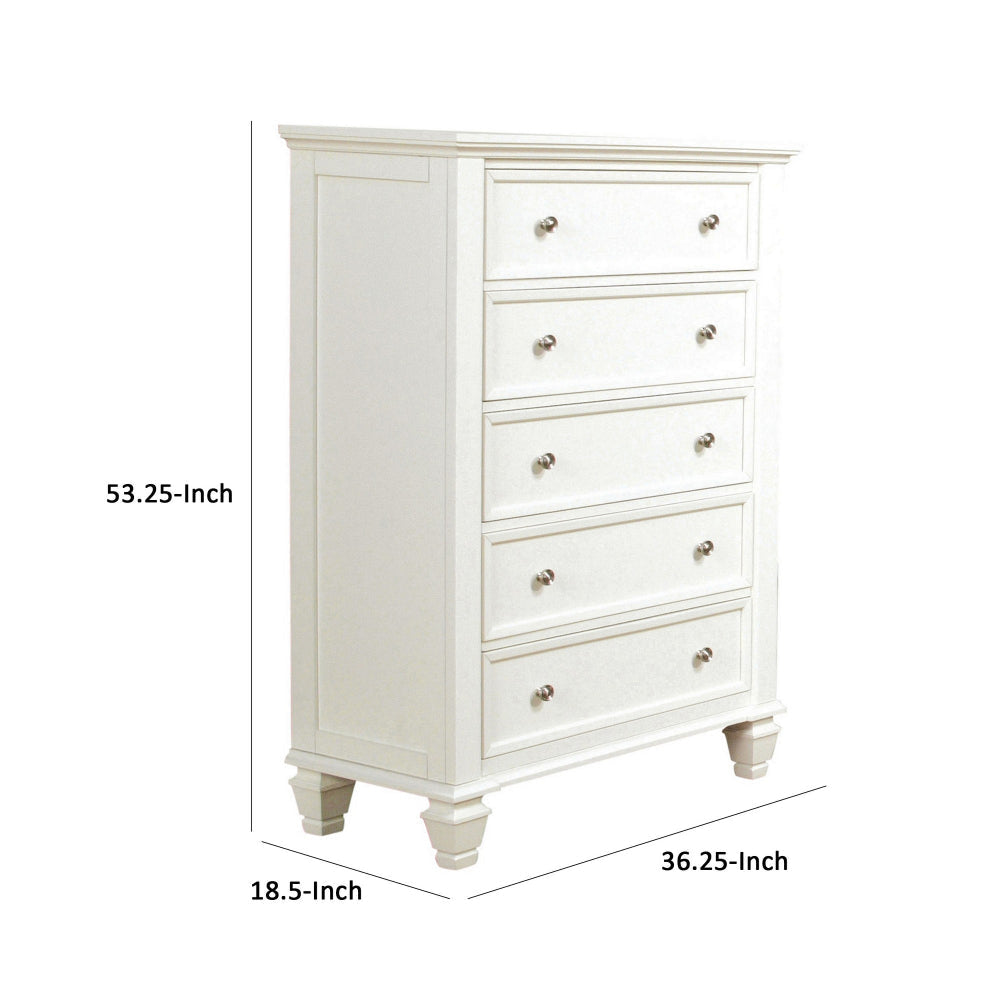 Lila 53 Inch Tall Dresser Chest 5 Drawers with Raised Panels White Wood By Casagear Home BM296707