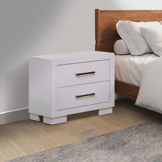 Bela 26 Inch 2 Drawer Nightstand, Felt Lined, Silver Handles, Crisp White By Casagear Home