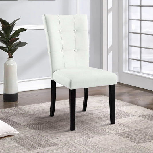 Nok Wood Dining Chairs, Set of 2, Button Tufted Back, White, Black By Casagear Home