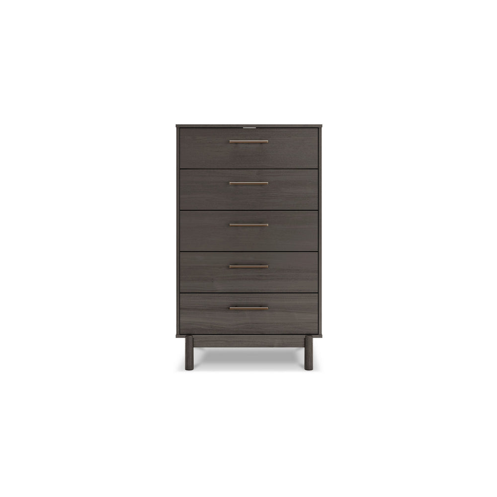 Dien 50 Inch Modern 5 Drawer Tall Dresser Chest Gray Gold Metal Handles By Casagear Home BM296896