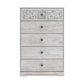 46 Inch 5 Drawer Modern Tall Dresser Chest Whitewashed Carved Design Wood By Casagear Home BM296907