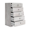 46 Inch 5 Drawer Modern Tall Dresser Chest Whitewashed Carved Design Wood By Casagear Home BM296907