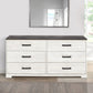 Wisp 59 Inch Wood Dresser, 6 Gliding Drawers, Rustic Crisp White Finish By Casagear Home