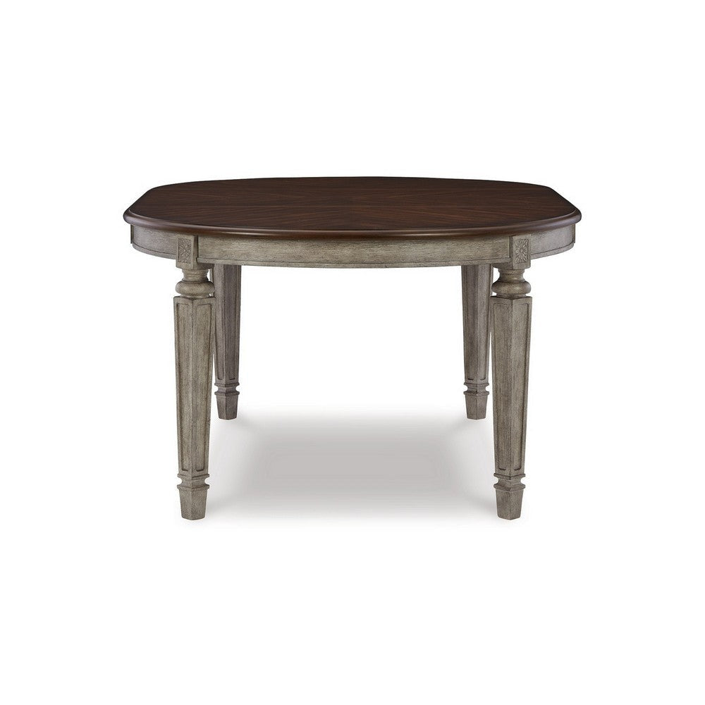 Eerie 48-72 Inch Extendable Oval Dining Table Rich Brown and Vintage Gray By Casagear Home BM296997