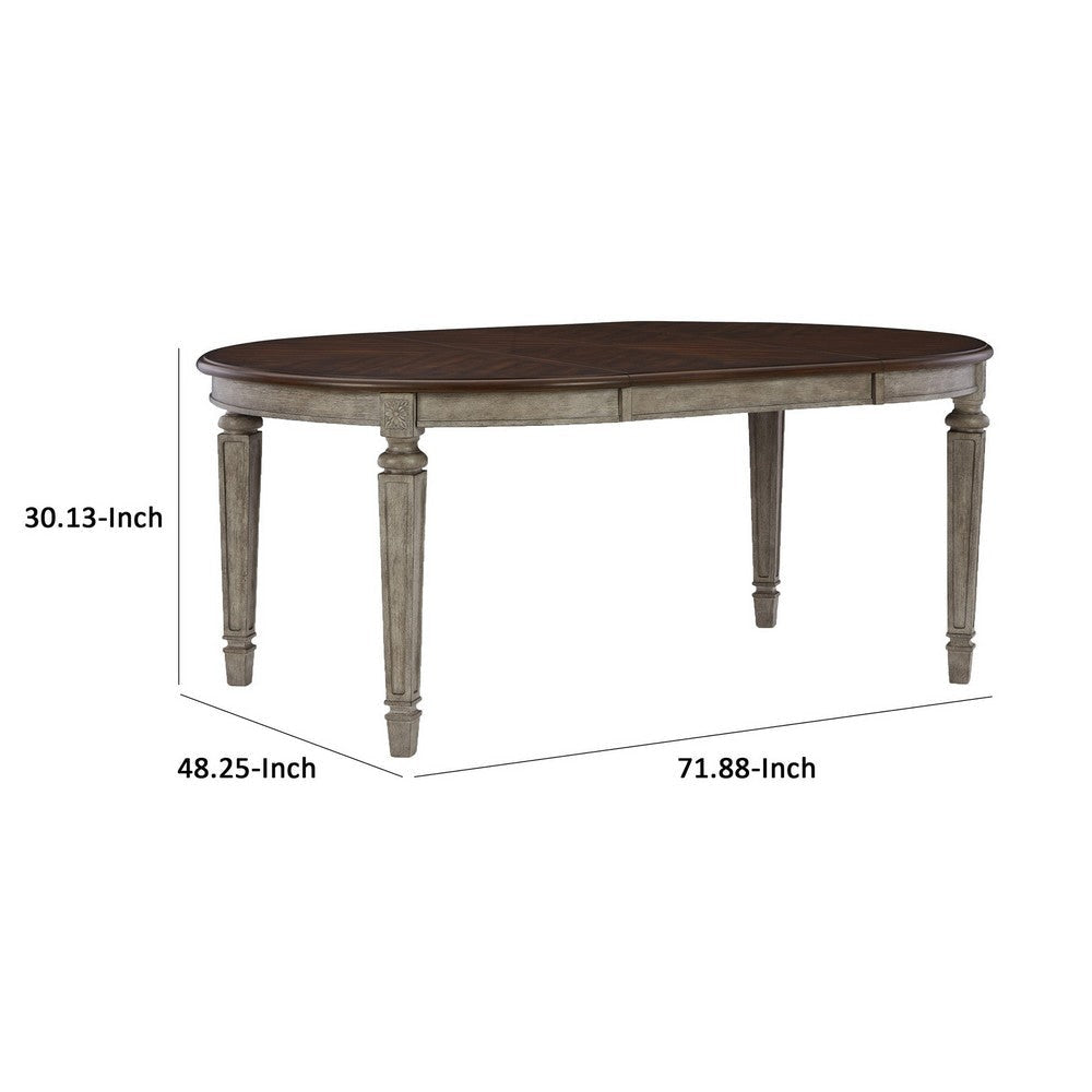 Eerie 48-72 Inch Extendable Oval Dining Table Rich Brown and Vintage Gray By Casagear Home BM296997