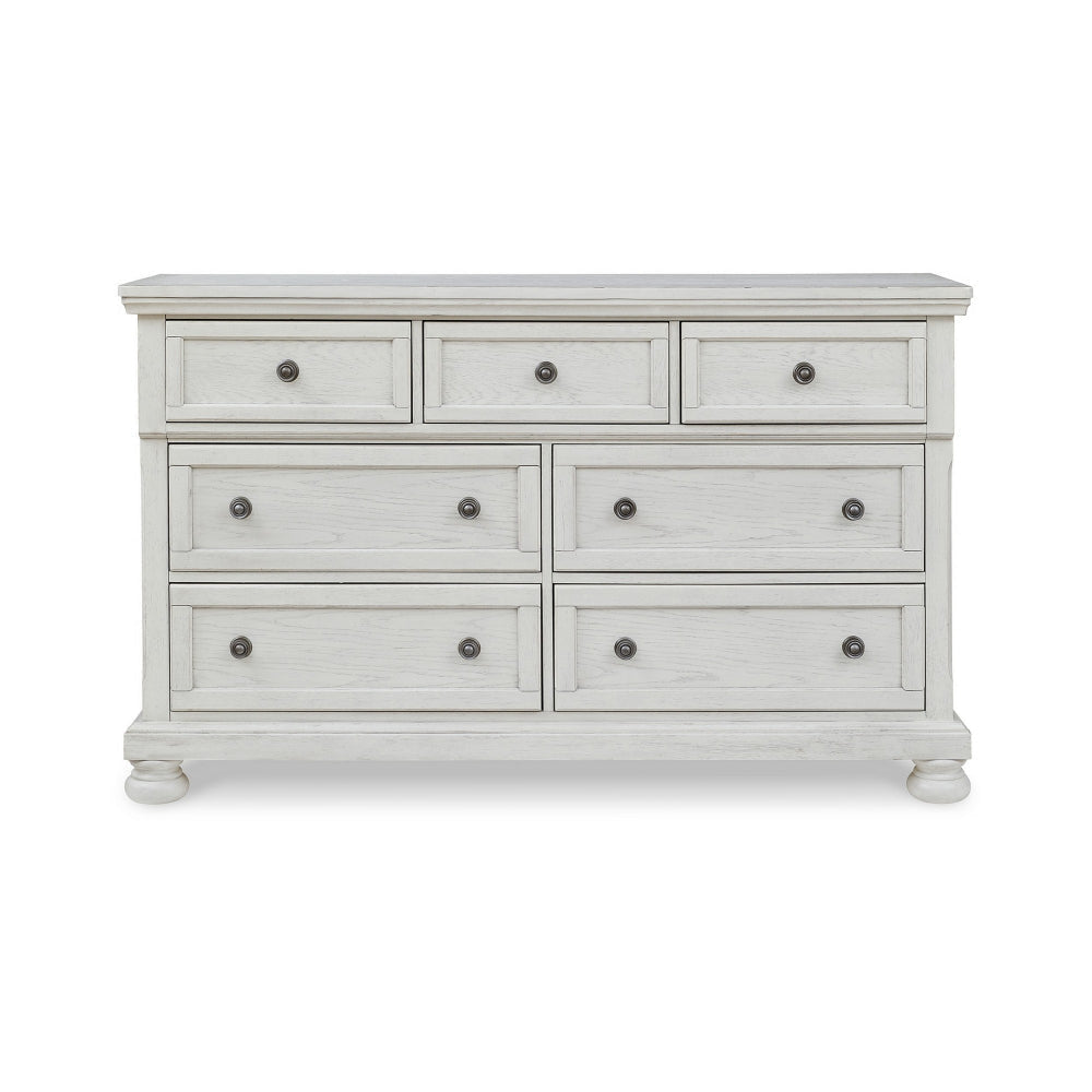 Kith 66 Inch Traditional Dresser Vintage White Wood 7 Drawers Bun Feet By Casagear Home BM297019