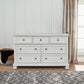 Kith 66 Inch Traditional Dresser Vintage White Wood 7 Drawers Bun Feet By Casagear Home BM297019