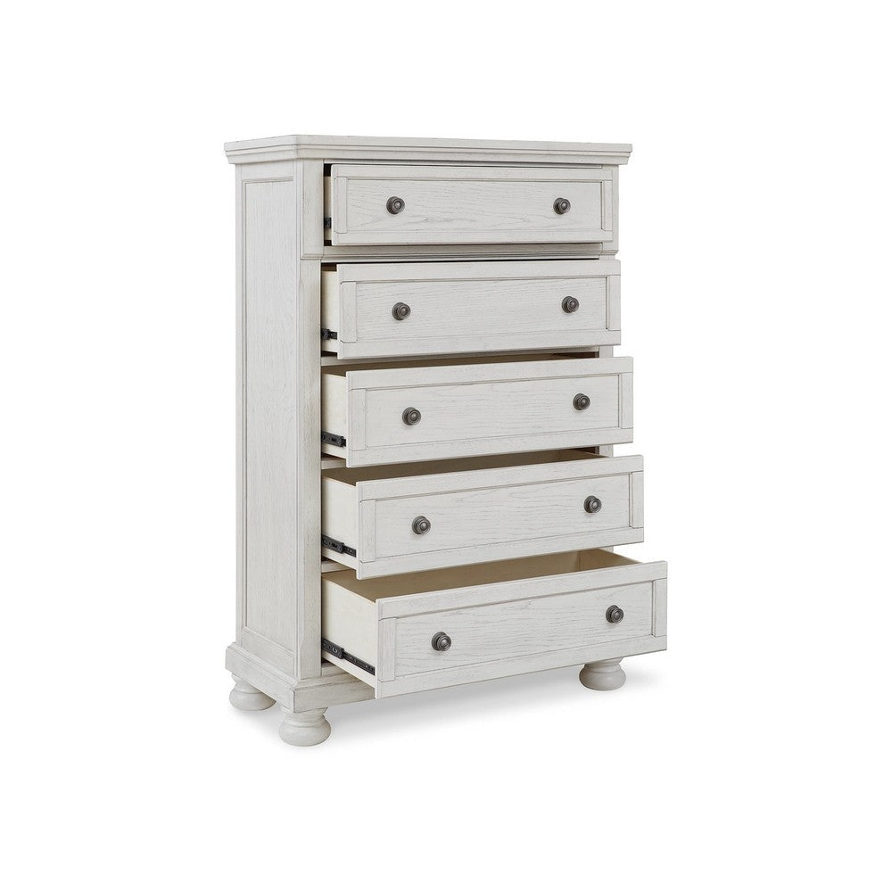 Kith 58 Inch 5 Drawer Tall Dresser Chest Classic White Wood Bun Feet By Casagear Home BM297031