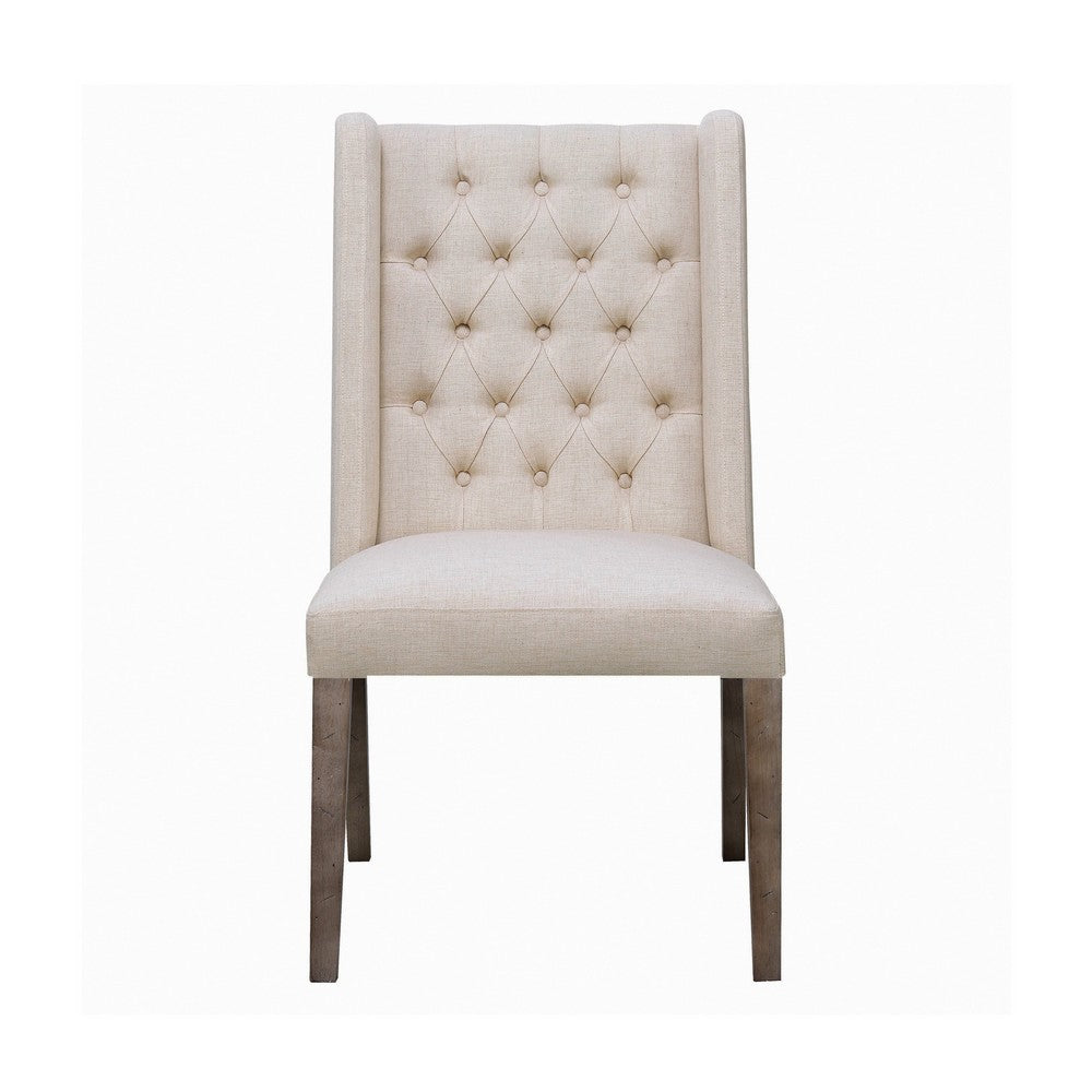 Neli 22 Inch Dining Chair Set of 2 Wingback Button Tufted Beige Fabric By Casagear Home BM297191