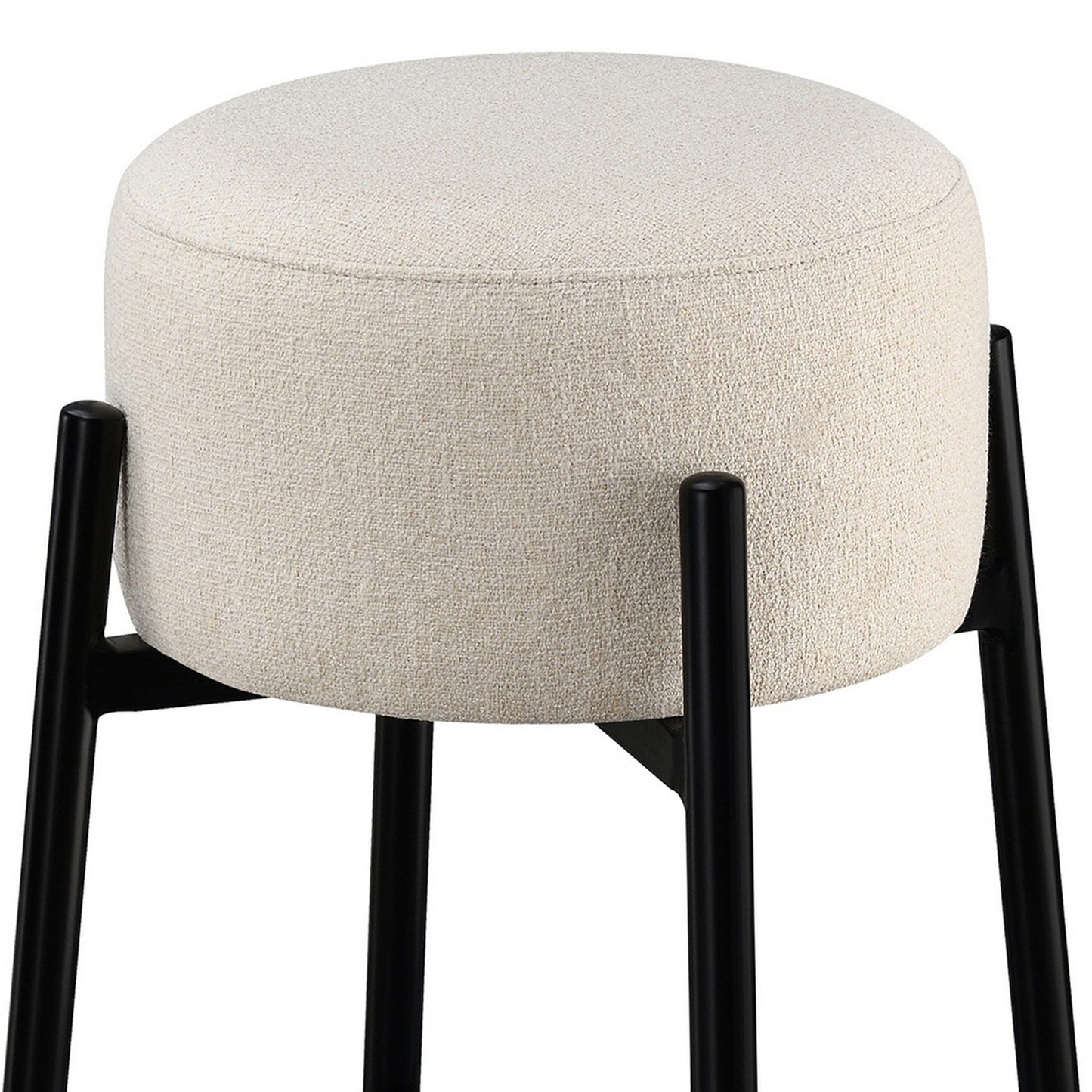 25 Inch Set of 2 Round Counter Height Stools Black White Fabric Pouf Seat By Casagear Home BM297225