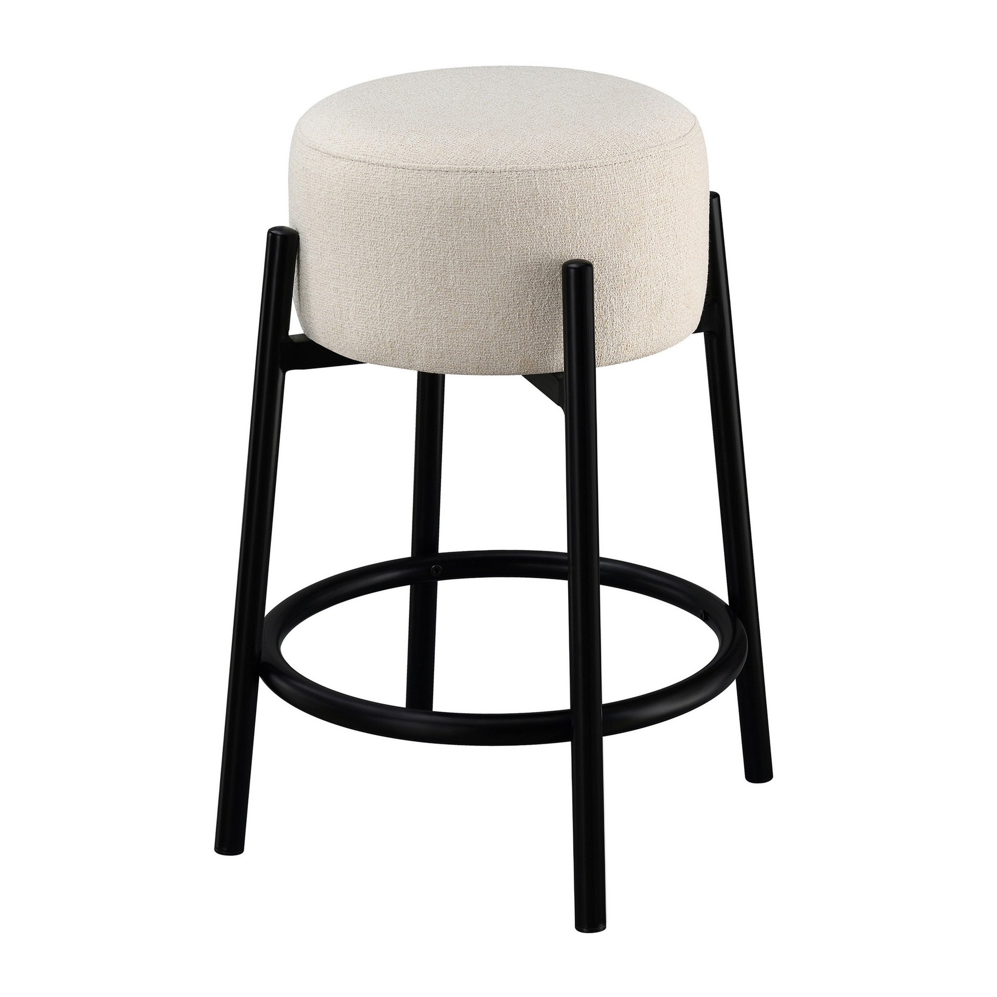 25 Inch Set of 2 Round Counter Height Stools Black White Fabric Pouf Seat By Casagear Home BM297225