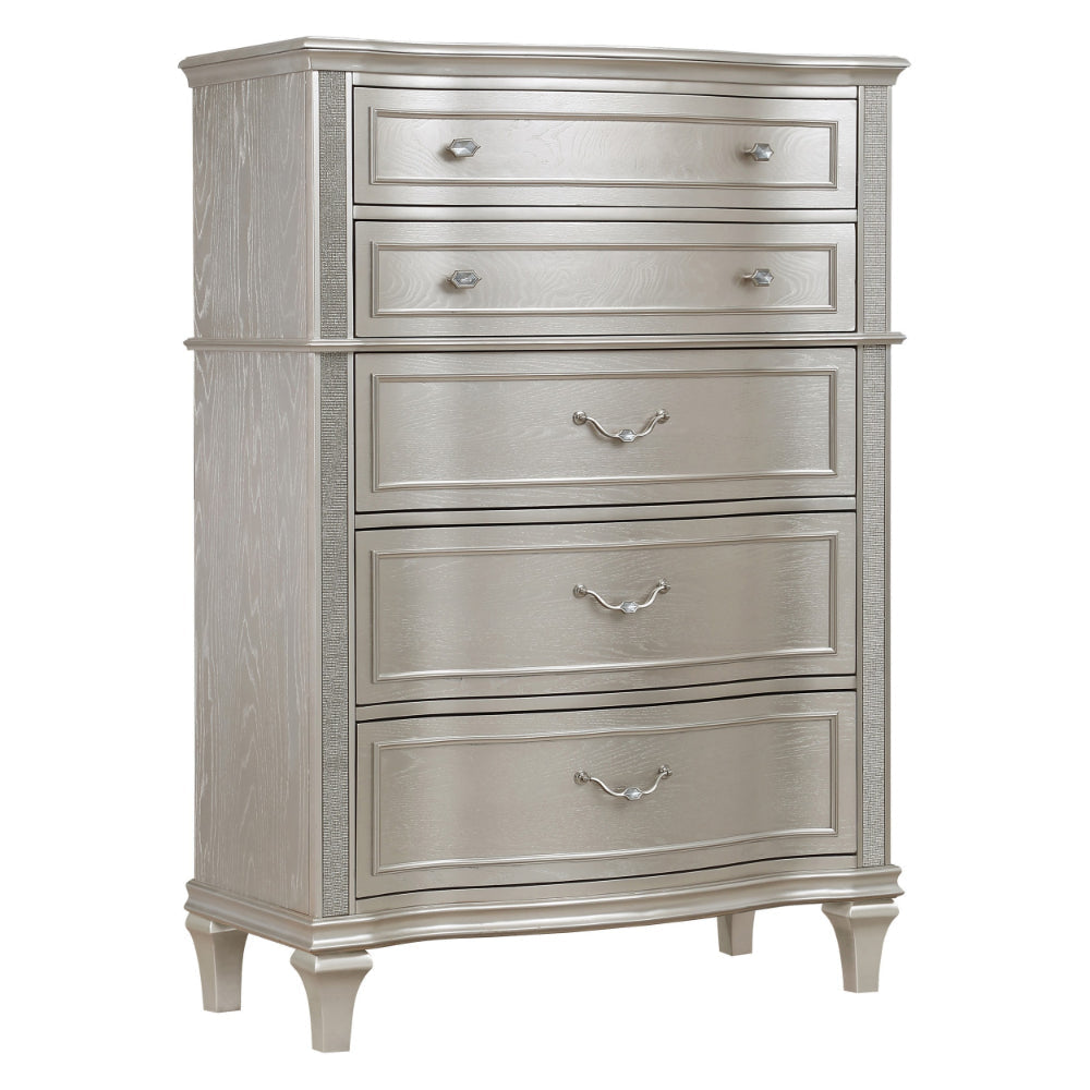 Inz 60 Inch 6 Drawer Tall Dresser Chest, Elegant Trim, Classic Silver  By Casagear Home