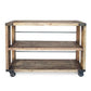 Sinu 47 Inch Console Table 2 Shelves Rolling Wheels Reclaimed Brown Wood By Casagear Home BM297290