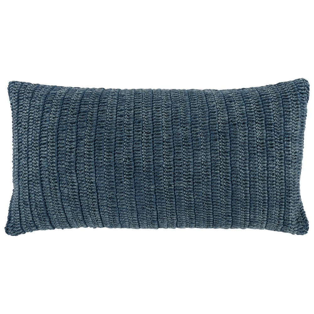 Rosie 14 x 26 Lumbar Accent Throw Pillow Hand Knitted Designs Blue Linen By Casagear Home BM297367