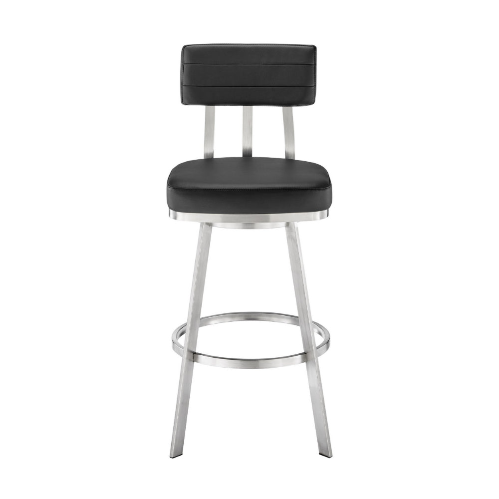 Col 26 Inch Swivel Counter Stool Black Faux Leather Stainless Steel Frame By Casagear Home BM298848