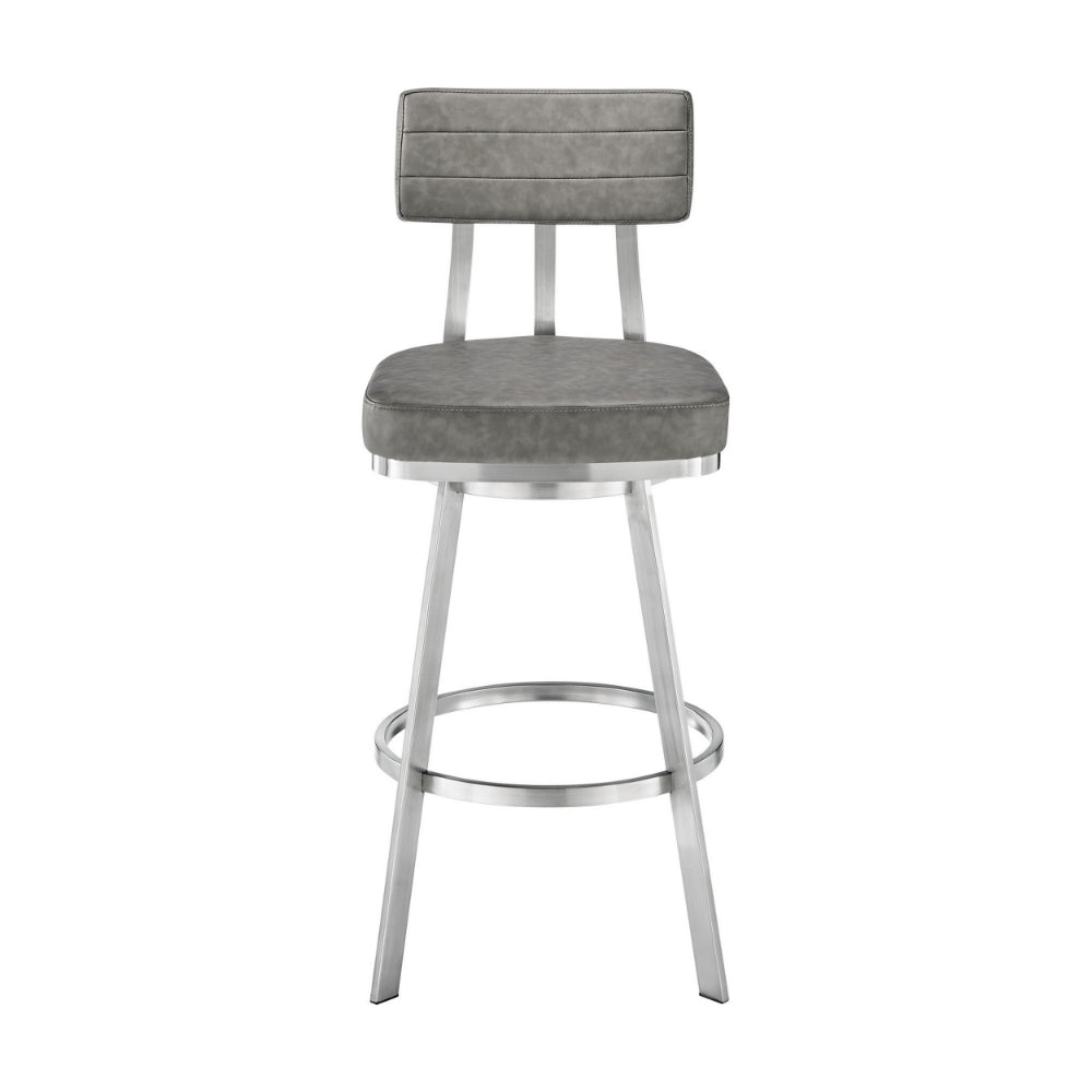 Col 26 Inch Swivel Counter Stool Gray Faux Leather Stainless Steel Frame By Casagear Home BM298850