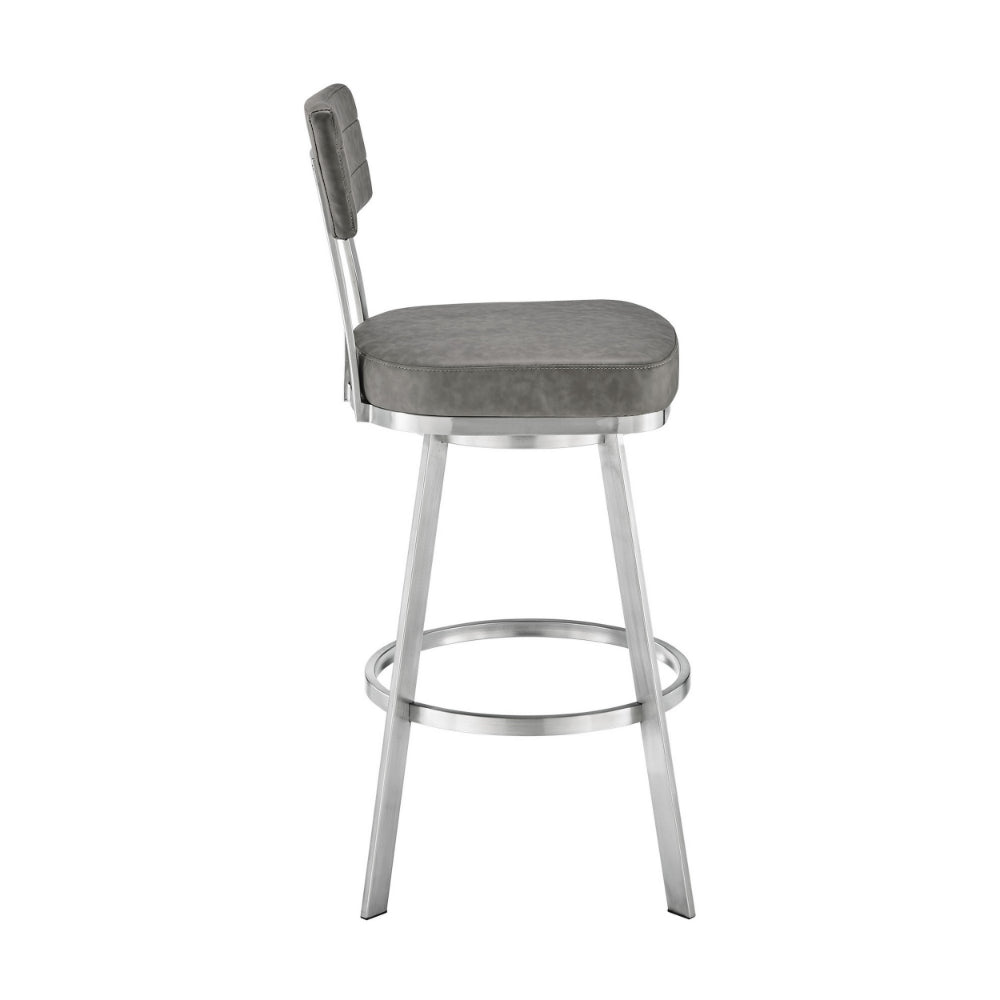 Col 26 Inch Swivel Counter Stool Gray Faux Leather Stainless Steel Frame By Casagear Home BM298850