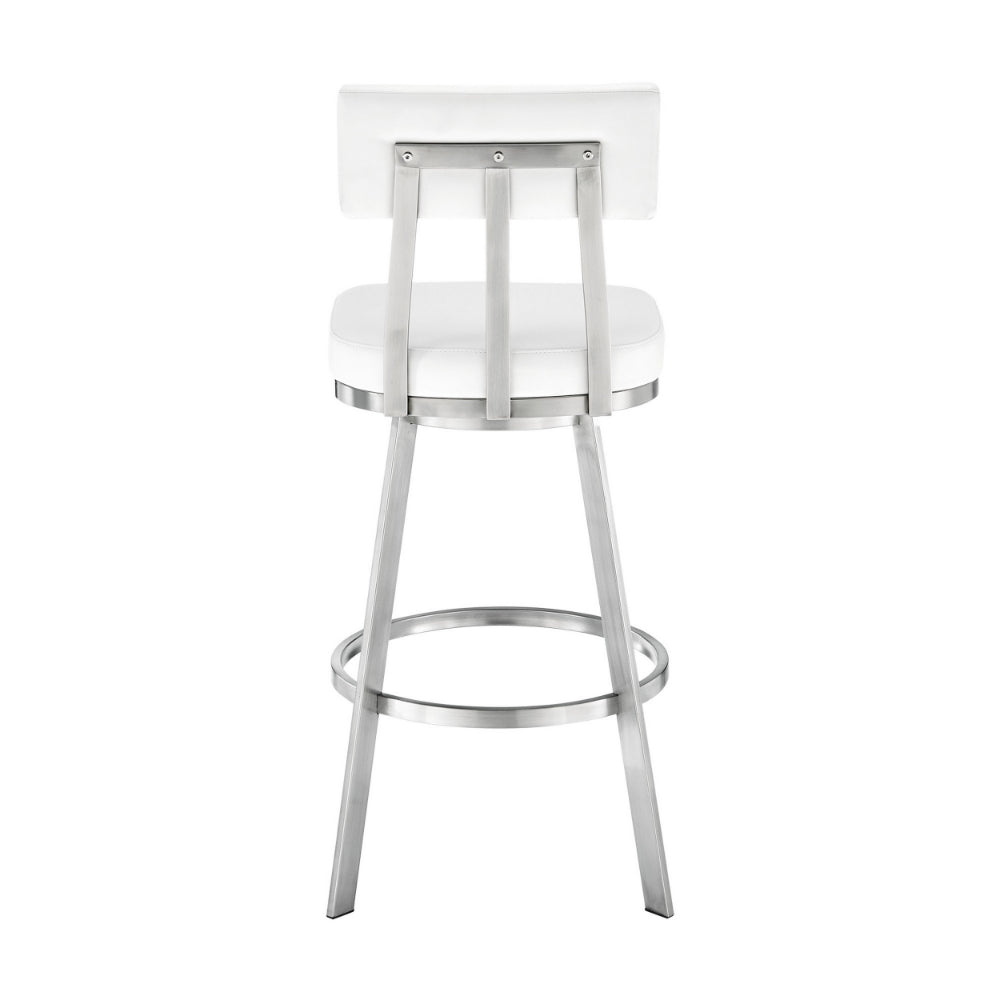 Col 26 Inch Swivel Counter Stool White Faux Leather Stainless Steel Frame By Casagear Home BM298852