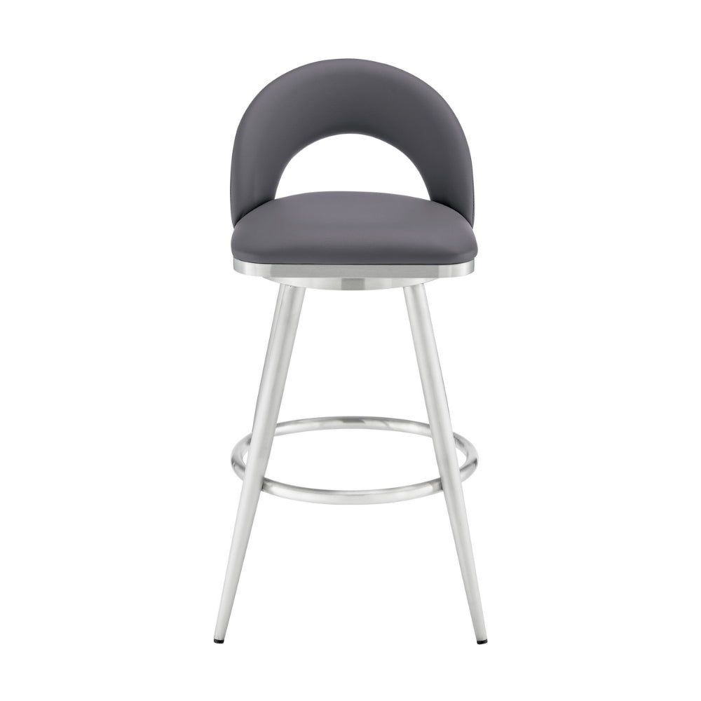 Teco 26 Inch Swivel Counter Stool Chrome Curved Back Gray Faux Leather By Casagear Home BM298856