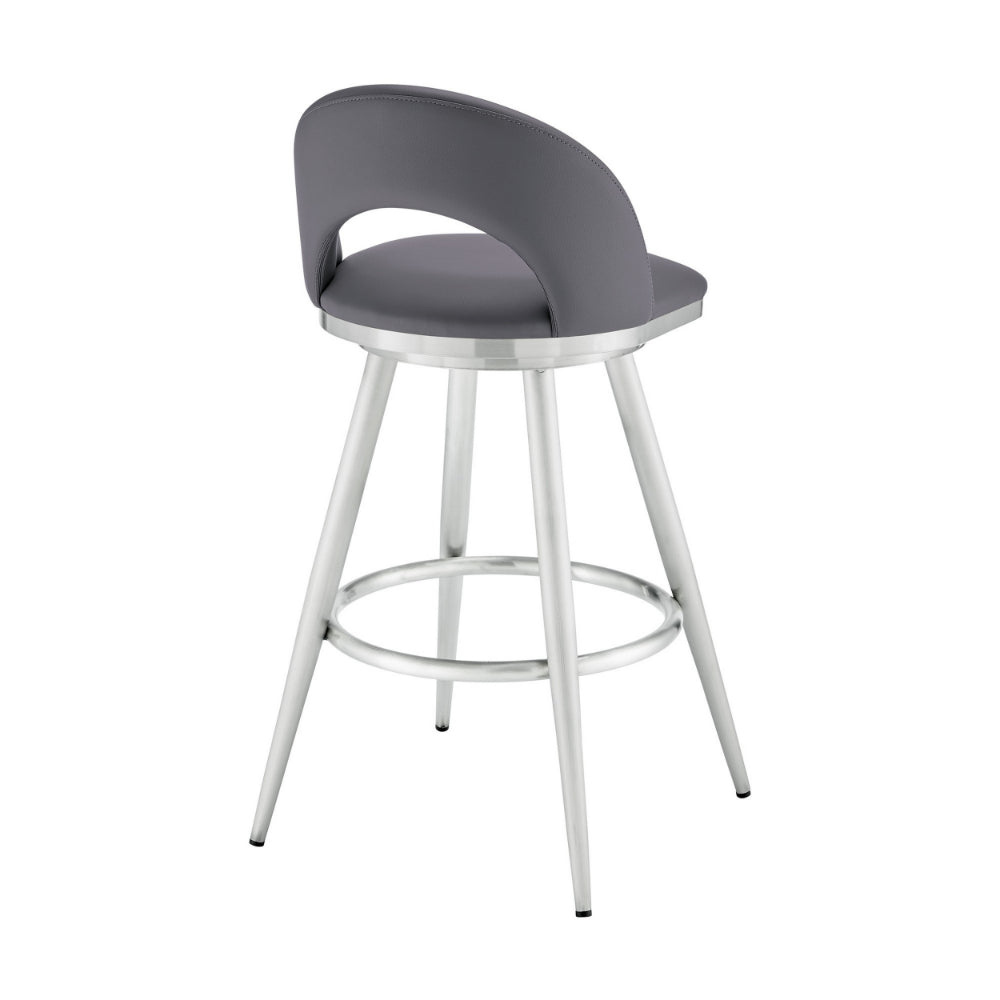 Teco 26 Inch Swivel Counter Stool Chrome Curved Back Gray Faux Leather By Casagear Home BM298856