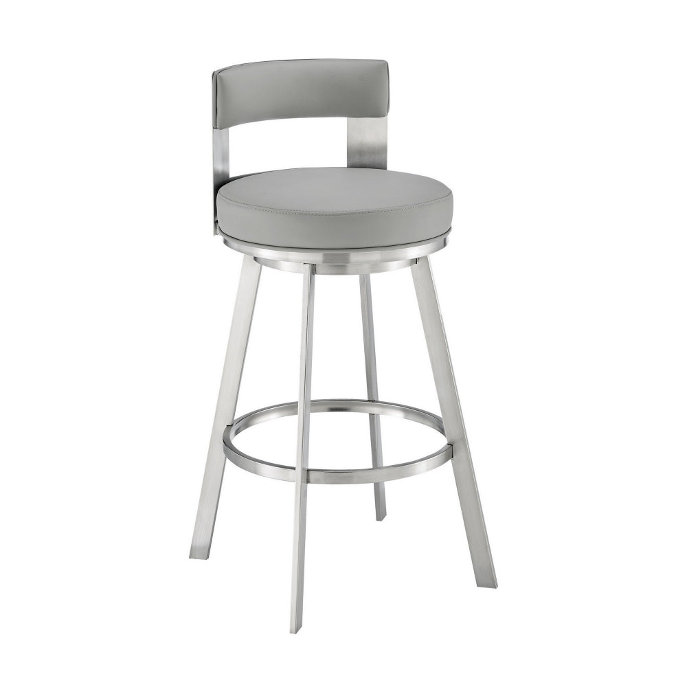 Nova 26 Inch Swivel Counter Stool Panel Back Steel Gray Faux Leather By Casagear Home BM298867