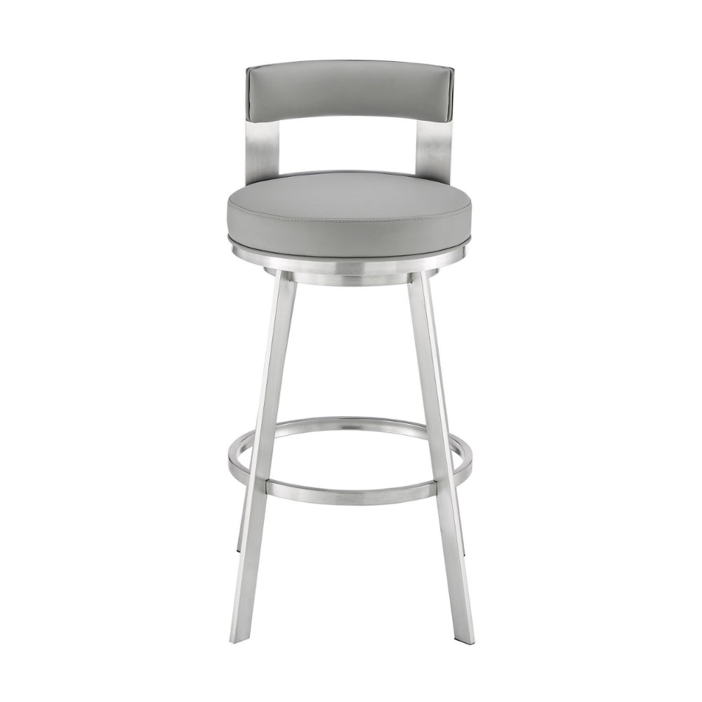 Nova 26 Inch Swivel Counter Stool Panel Back Steel Gray Faux Leather By Casagear Home BM298867