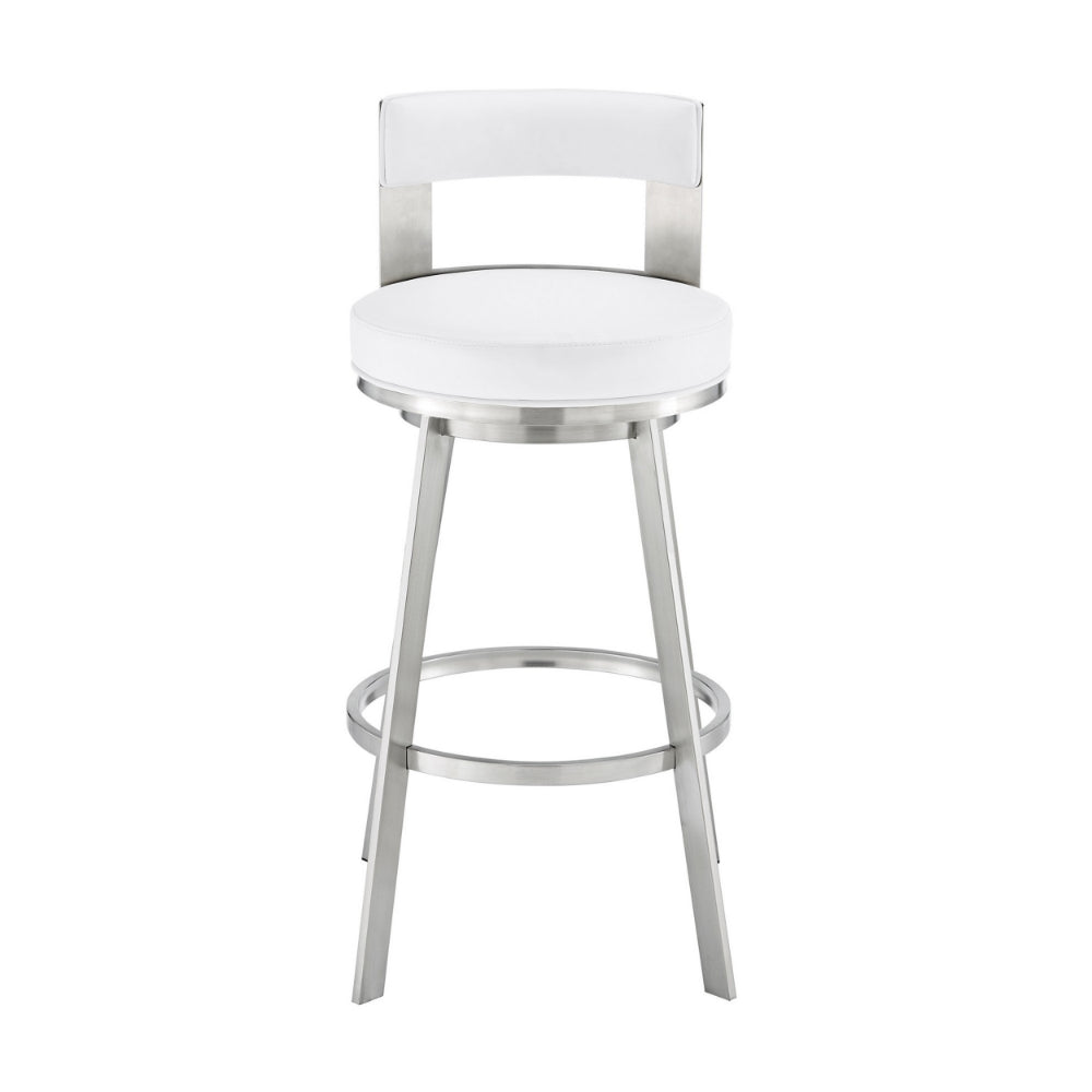 Nova 26 Inch Swivel Counter Stool Panel Back Steel White Faux Leather By Casagear Home BM298869