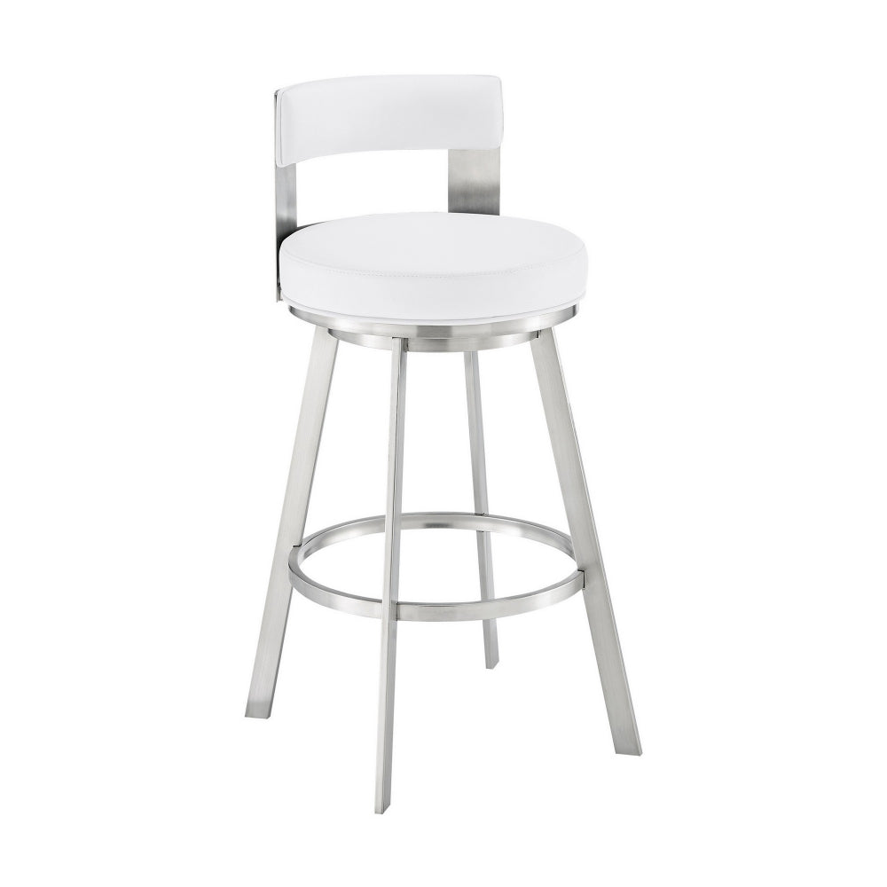 Nova 30 Inch Swivel Barstool Panel Back Steel Frame White Faux Leather By Casagear Home BM298875