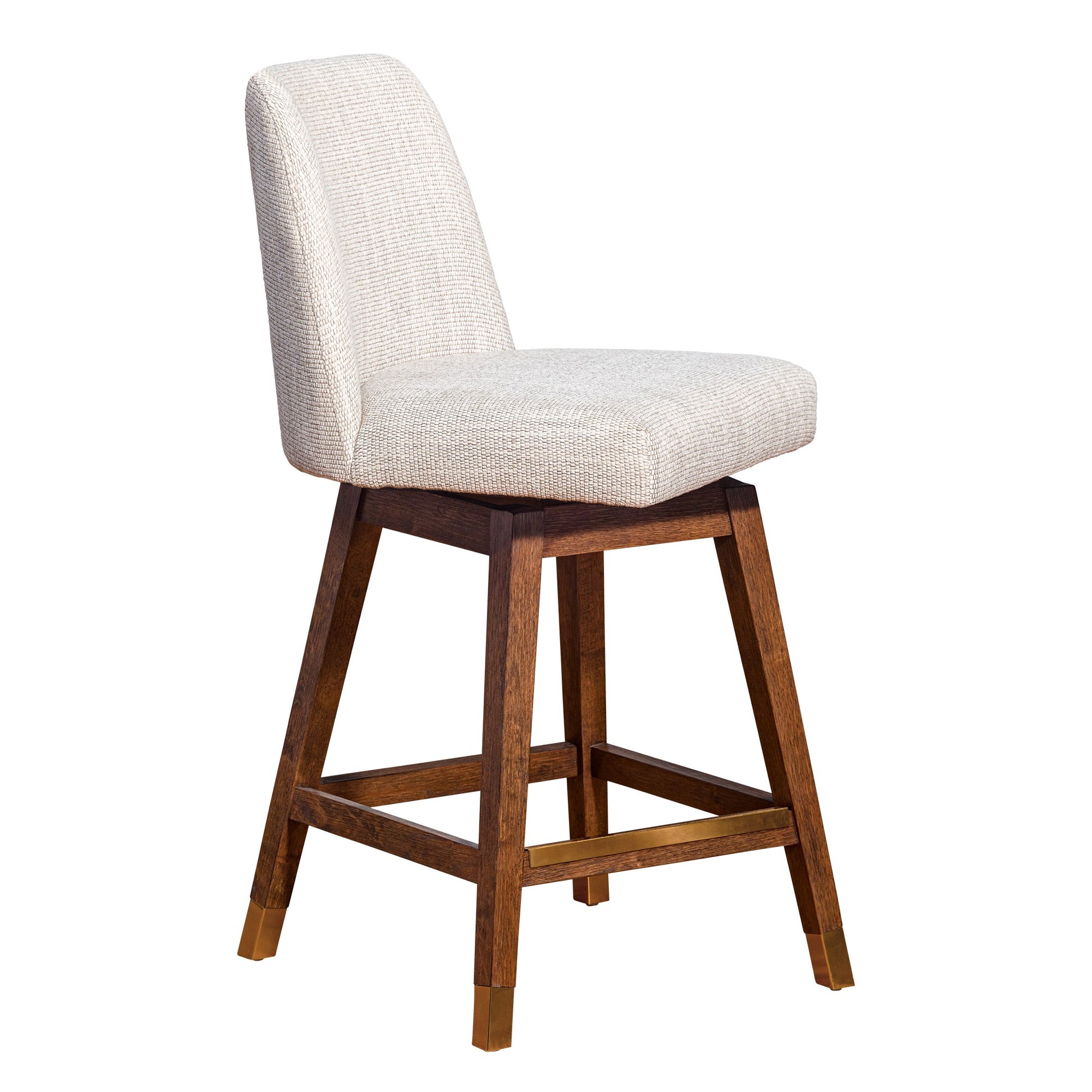 Lara 26 Inch Swivel Counter Stool Chair Beige Polyester Brown Wood Legs By Casagear Home BM298894