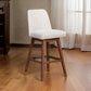 Lara 30 Inch Swivel Barstool Chair, Soft Beige Polyester, Brown Wood Legs By Casagear Home