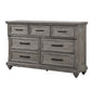 Demi 65 Inch Wood Dresser with 7 Drawers, Metal Bar Handles, Oak Gray  By Casagear Home